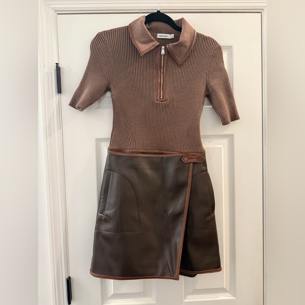 Jonathan Simkhai Ettalyn Mini Dress Chocolate Brown Leather Womens size small - Picture 5 of 10